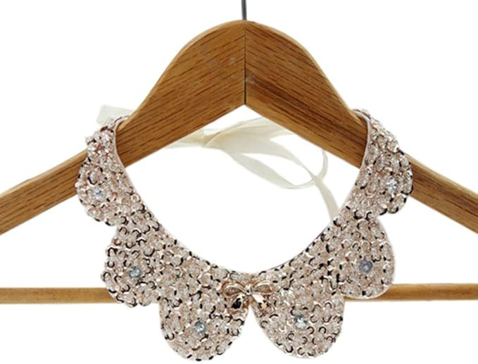 Vpang Detachable Blouse False Collar Sequins Pearl Flower Fake Collar Choker Peter Pan Necklace | Amazon (US)