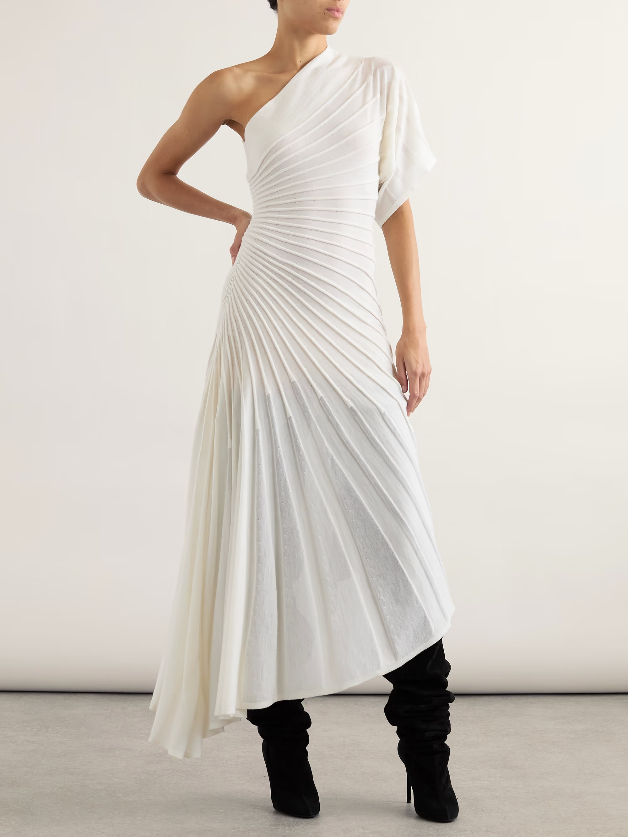 One-shoulder ribbed wool midi dress | NET-A-PORTER (US)