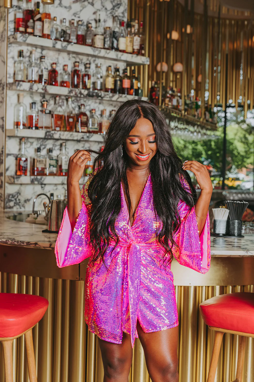 BuddyLove | Lynlee Sequin Wrap Dress | Taffy | BuddyLove