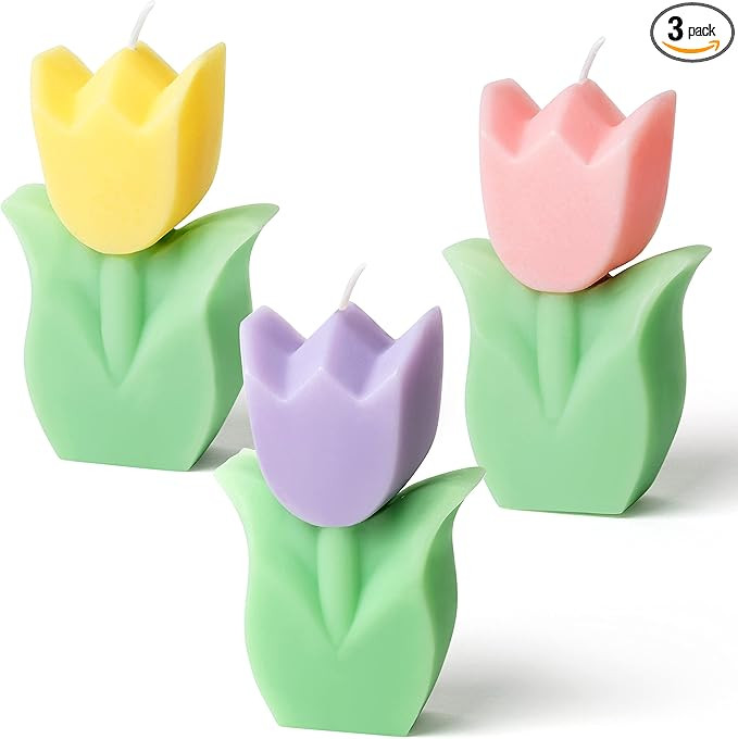 3pcs Tulip Candle Decor, Tulip Shaped Scented Candles Decorations, Flower Aesthetic Paraffin Soy ... | Amazon (US)