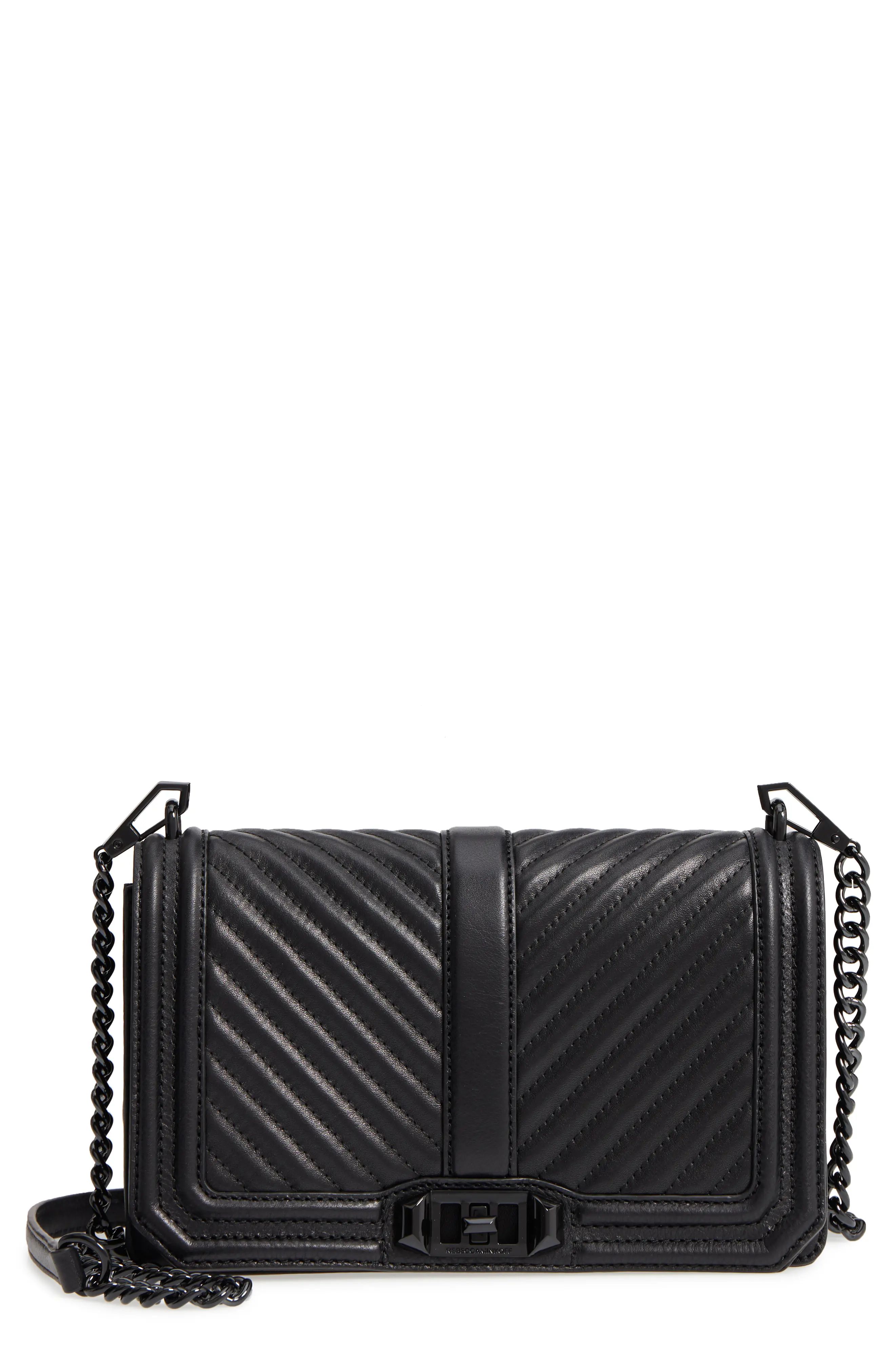 Rebecca Minkoff Chevron Quilted Love Crossbody Bag in Black at Nordstrom | Nordstrom