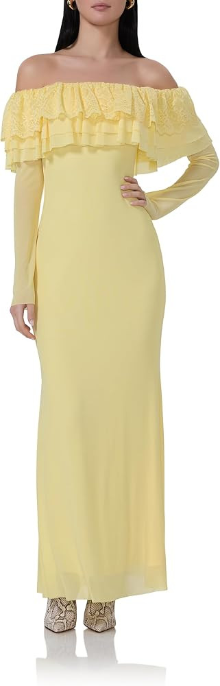 AFRM Women's Betty Off-Shoulder Long Sleeve Lace Ruffle Maxi Bodycon Dress | Amazon (US)