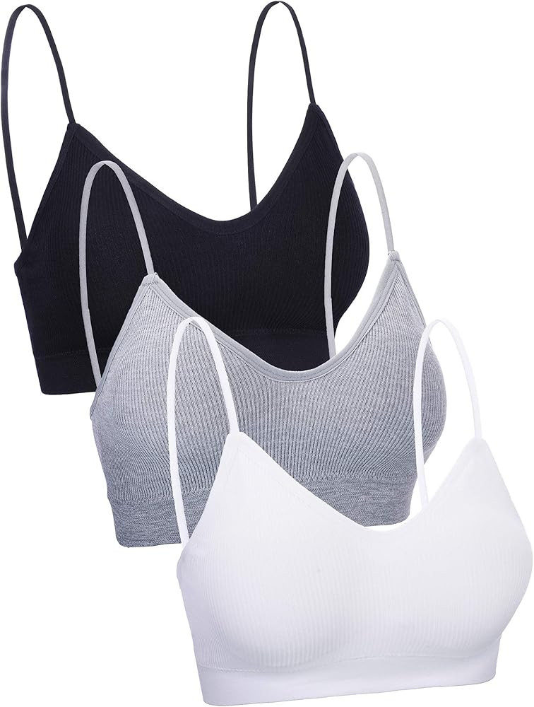 3 Pieces V Neck Women Bra Seamless Padded Camisole Bandeau Tube Bra with Elastic Straps | Amazon (US)