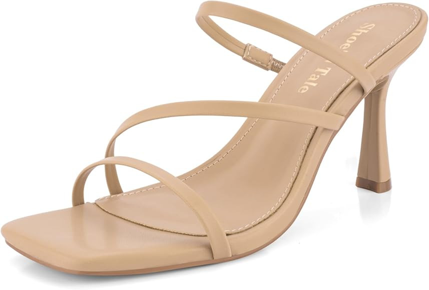 Shoe'N Tale Strappy Kitten Heels For Women Stiletto Mules Square Open Toe Slip On Sandals | Amazon (US)