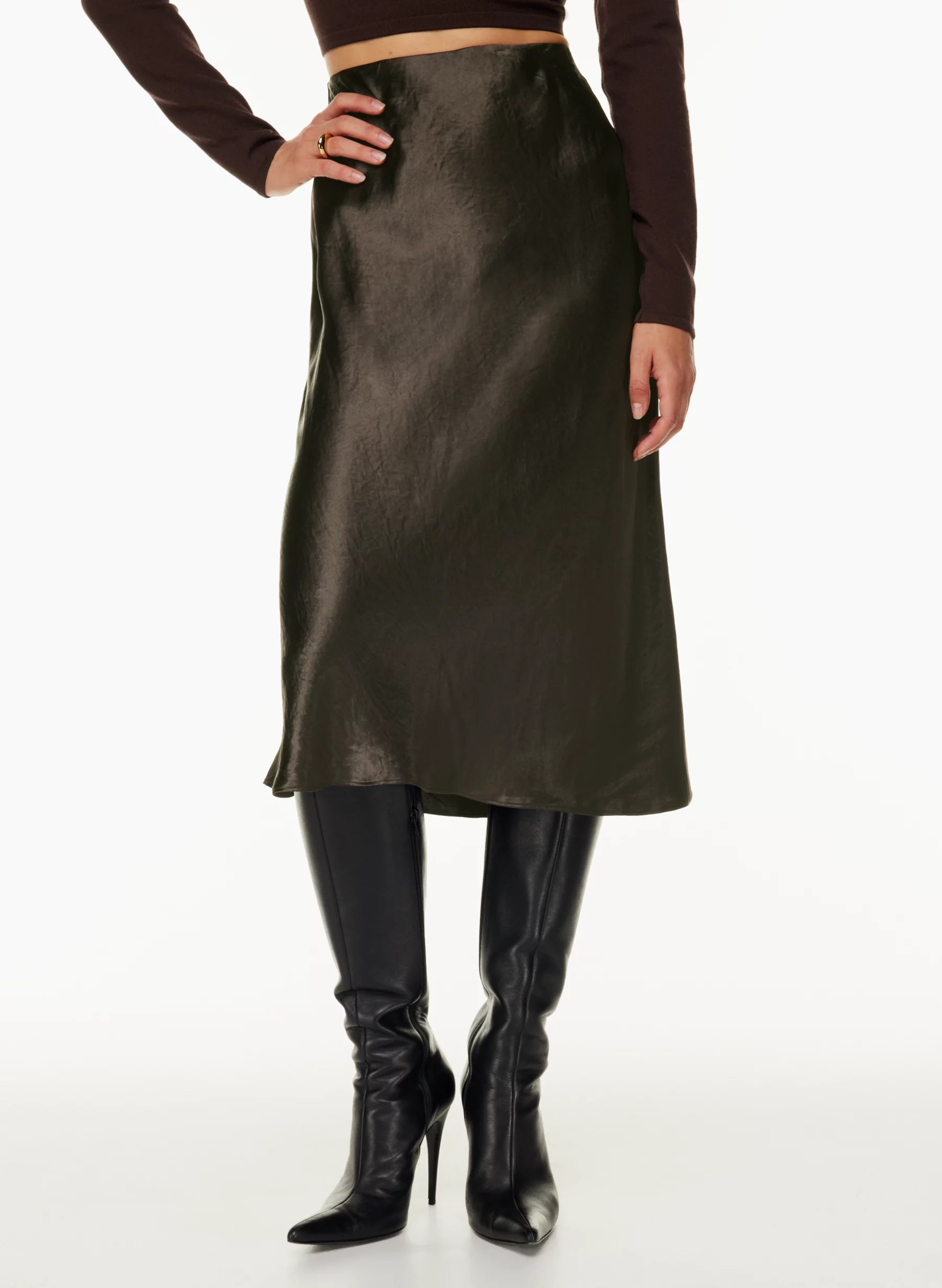 SLIP SATIN MIDI SKIRT | Aritzia