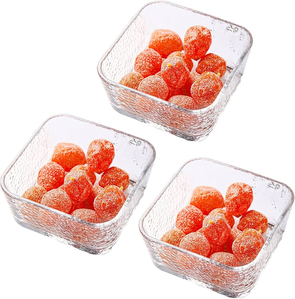Halyuhn 3 Pack Clear Hammered Glass Bowl, 4”Mini Square Fruit Bowl Dish Bowl Set, 6 oz Small Gl... | Amazon (US)