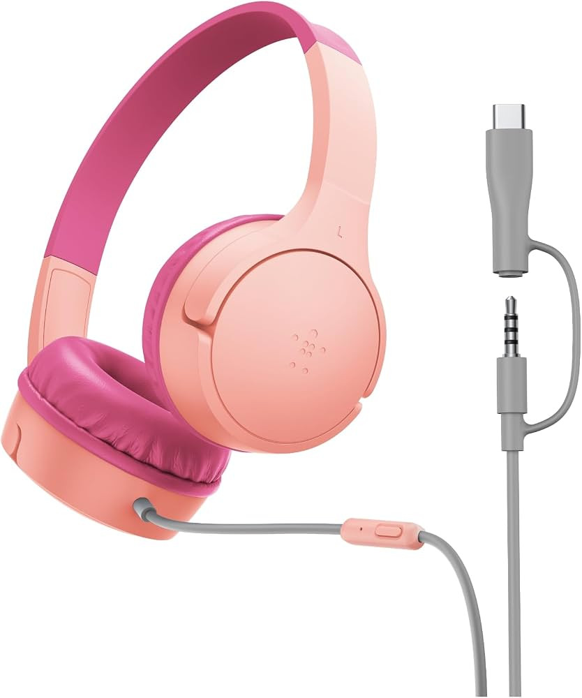 Belkin SoundForm Mini Kids Wired Headphones w/USB C to 3.5mm Dongle, Built-in Mic & Fun Stickers,... | Amazon (US)