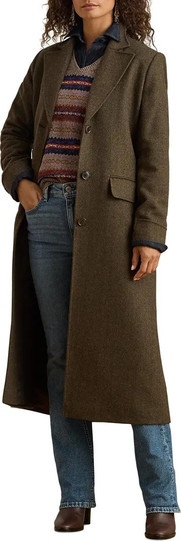 Lauren Ralph Lauren Longline Plaid Wool Blend Reefer Coat | Nordstrom | Nordstrom