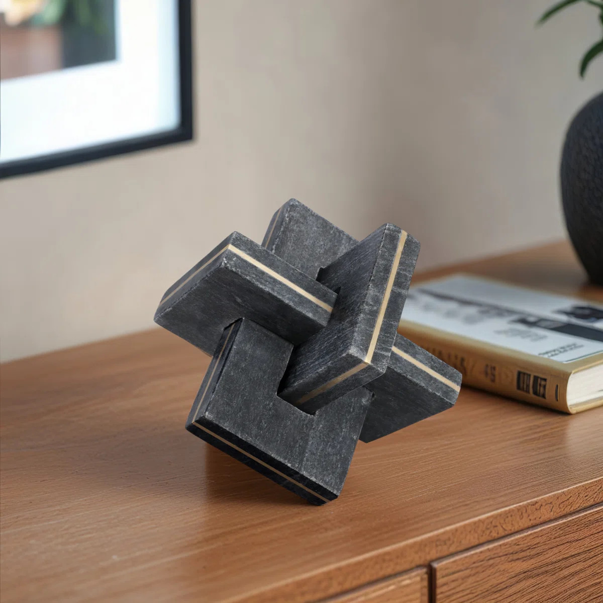 Ivy Bronx Walton Medium Marble And Brass Knot, Black | Wayfair North America