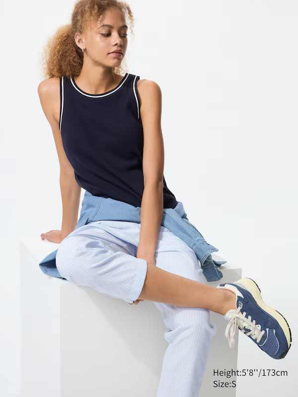 Cotton Relaxed Ankle Pants | Striped | UNIQLO (US)