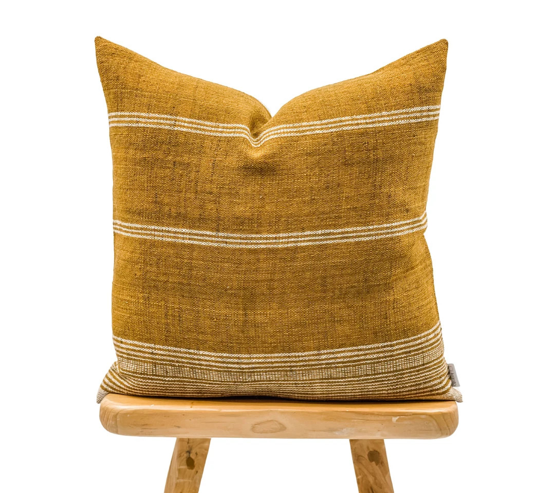 Vintage Indian Wool Pillow Cover, Mustard Wool Pillow, Yellow Saffron and White Pillow Cover 22x2... | Etsy (US)