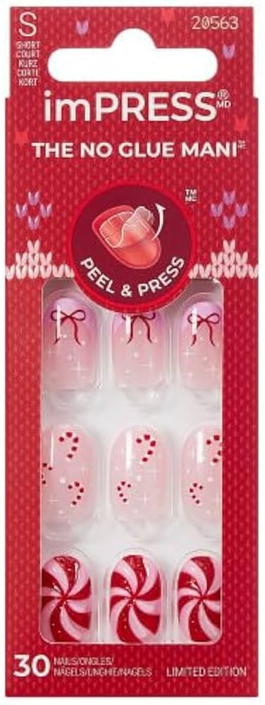 KISS imPRESS Holiday Press On Nails, ‘Be Merry’, Pink, Short Oval, 3D Effect, Improved Super ... | Amazon (US)