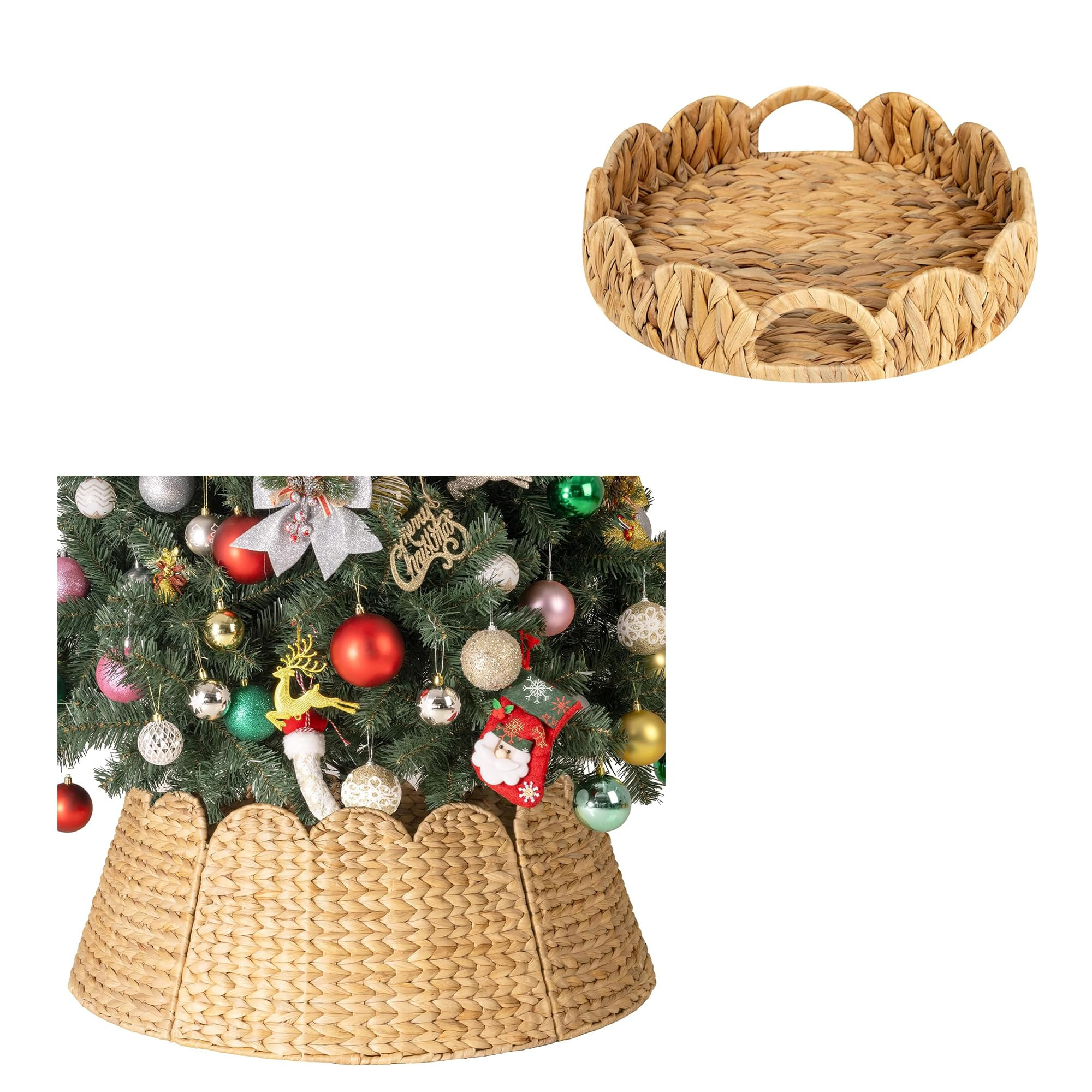 StorageWorks 28" Scalloped Christmas Tree Collar, Scalloped Tray, Round Basket Tray Wicker Rattan... | Amazon (US)