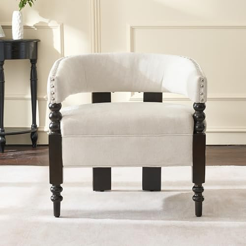 LOULENS Barrel Accent Chair, Vintage Chenille Upholstered Lounge Chair with Solid Wood Legs, Comf... | Amazon (US)