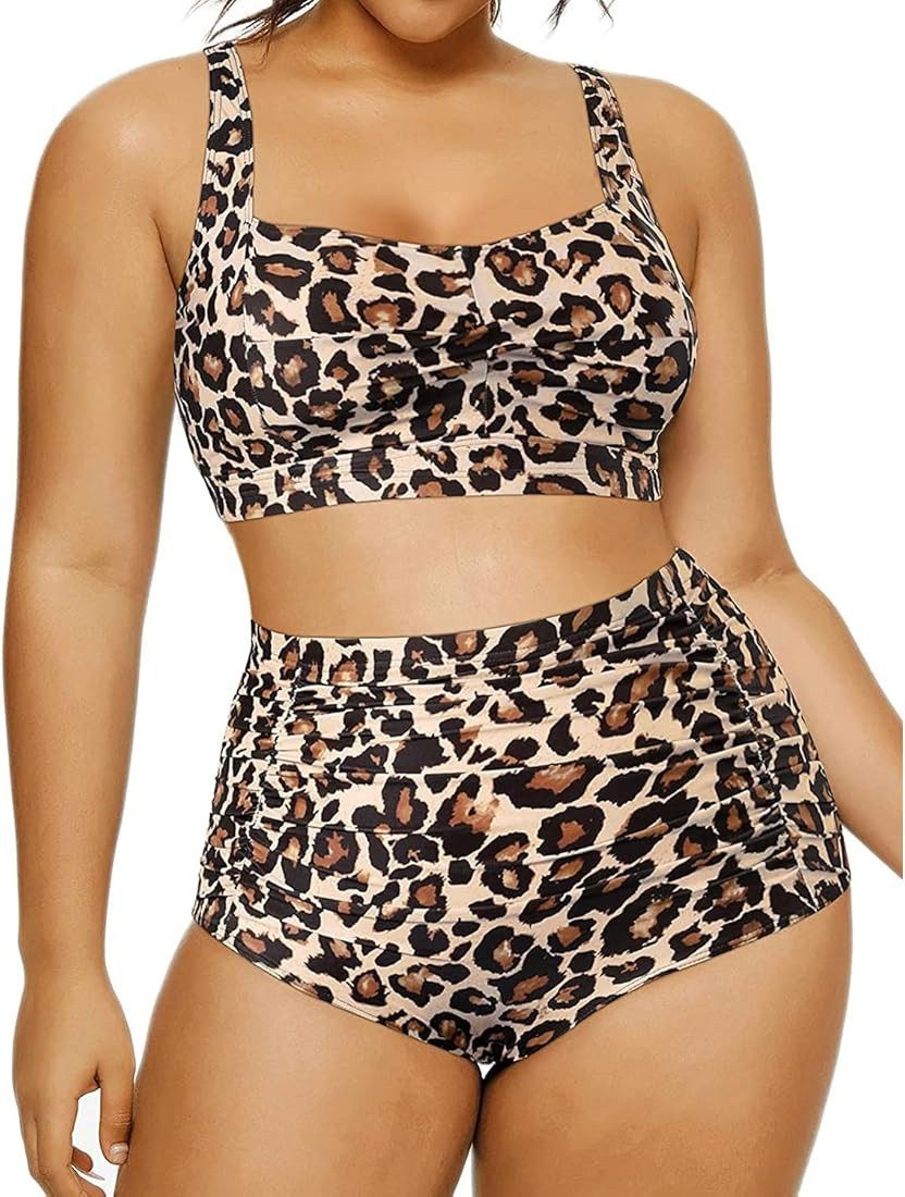 Daci Women Two Piece High Waisted Plus Size Swimsuits Vintage Twist Front Retro Bikini Bathing S... | Amazon (US)