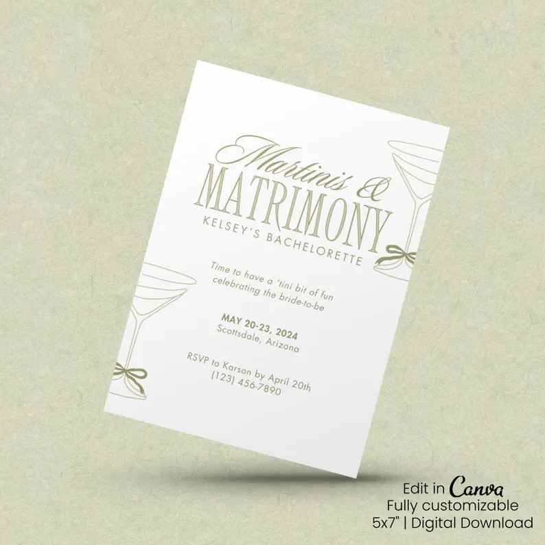 Martinis & Matrimony Bachelorette Invitation | Martini Theme Bachelorette Invite | Martinis and M... | Etsy (US)