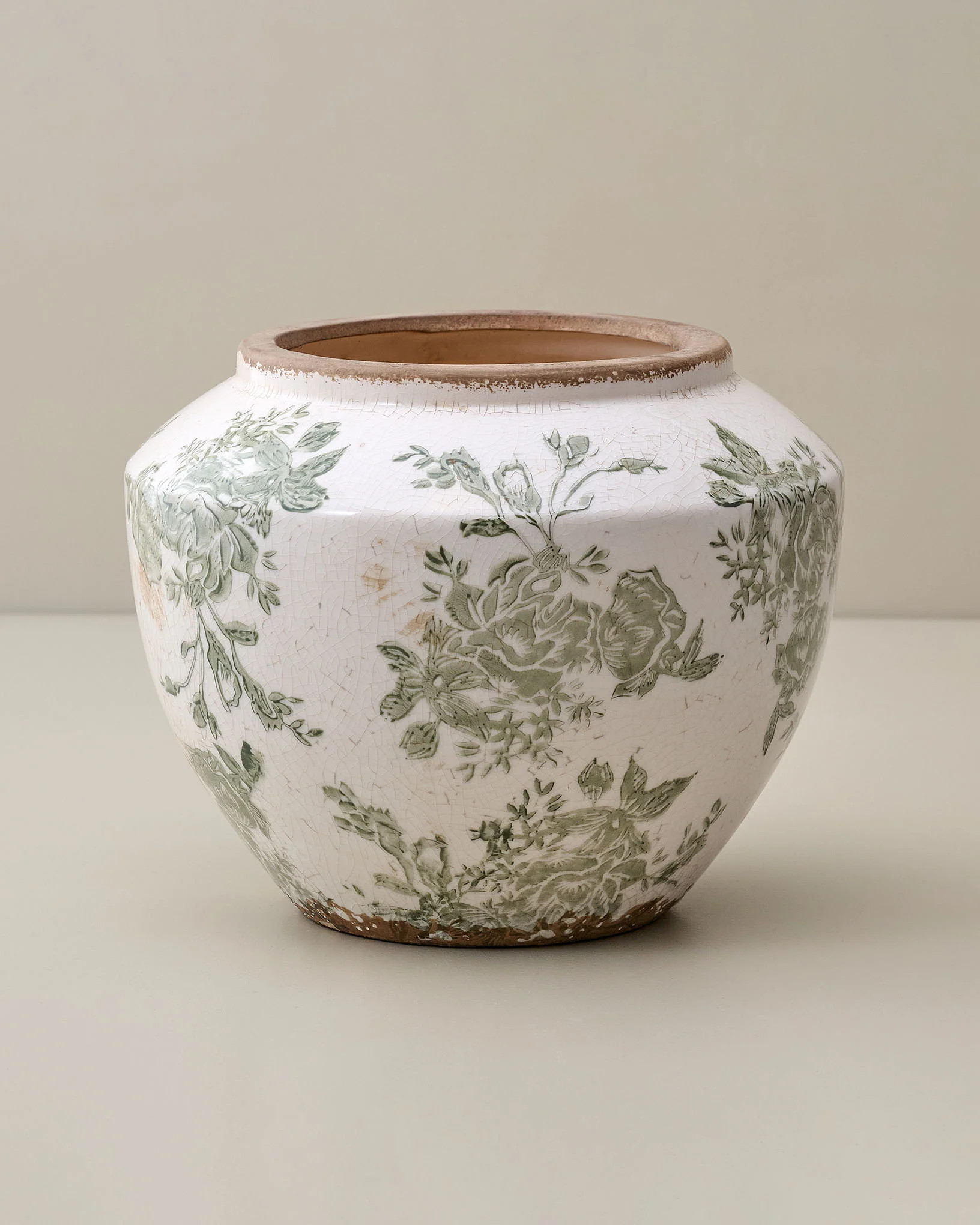 Green and White Distressed Floral Vase | Magnolia