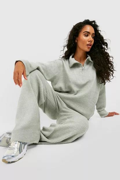 Funnel Neck And Wide Leg Pants Knitted Set | Boohoo.com (US & CA)