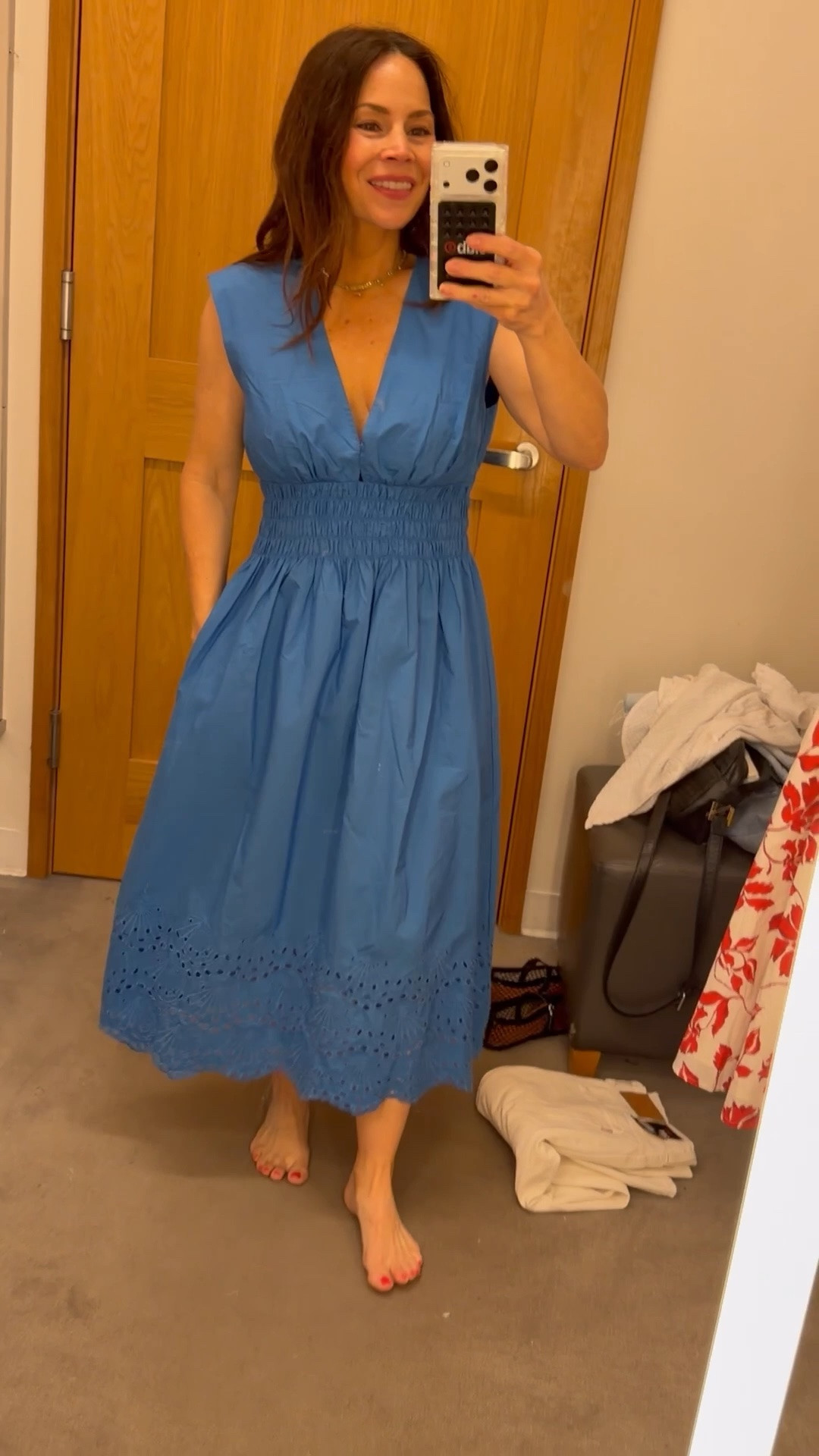 Stand out in this bright blue 100% cotton dress with embroidered detail in the skirt. Pockets, bra-friendly, breathable fabric, deep v-neck neckline, cinched waist, petite friendly, great for larger chested women- this dress will be your go to for summer events and vacations. Perfect summer 2026 dress!

#LTKOver40 #LTKMidsize #LTKPetite