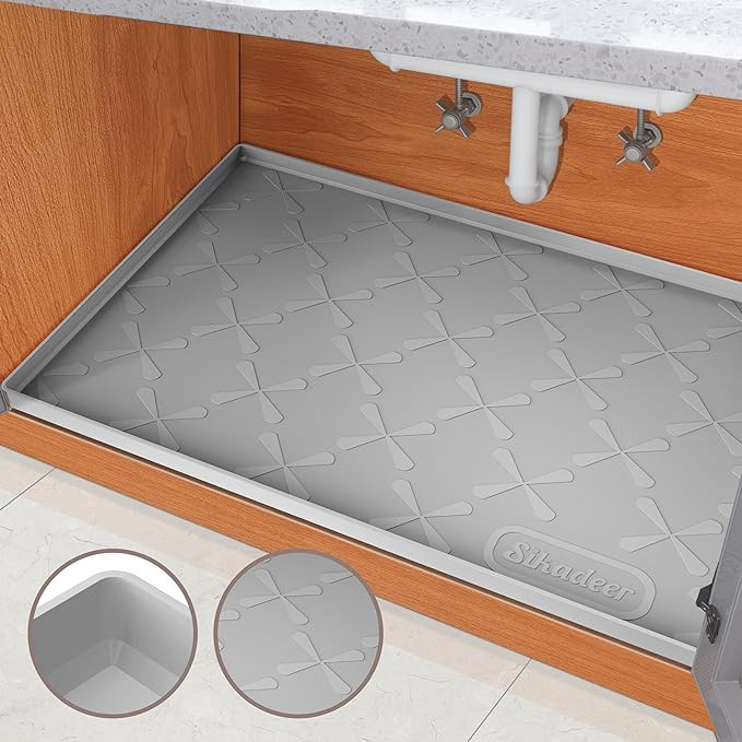 SIKADEER Under Sink Mat for Kitchen Waterproof, 34" x 22" Silicone Under Sink Liner, Up to 3.3 Ga... | Amazon (US)