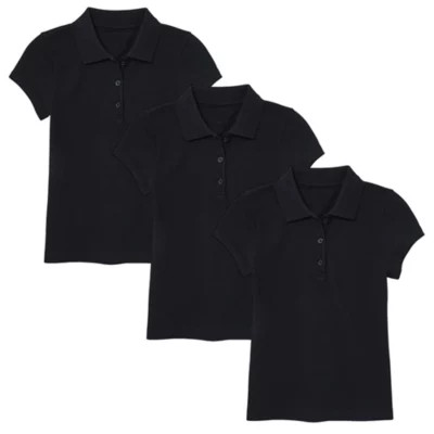 Galaxy by Harvic Kids Girl's 3-Button Short Sleeve Stretch Pique Polo Shirts School Uniform -3 Pack, Black, 18 - 20 | Belk