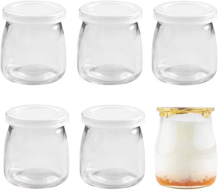 Danmu Art 6Pcs 200ml Yogurt Pudding Glass Jars with Plastic Lids Mini Cup Small Glass Bottles | Amazon (UK)
