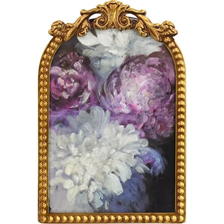 Home Decor Collection 6x8 Gold Ornate Arch Tabletop Framed Midnight Garden Floral Art with Metal Easel Back, Light Pink and White Flowers Crystex Textured Finish Vintage Decorative Accent | Walmart (US)
