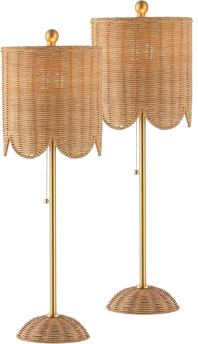 JONATHAN Y 27.5" Brass Gold Coastal Buffet Table Lamp Set of 2 for Bedroom, Boho Table Lamps with... | Amazon (US)