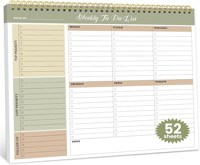 Weekly To Do List Notepad with 52 Undated Sheets（8.5"×11"）- Undated Weekly Planner Notepad f... | Amazon (US)