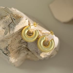 Chunky Gold Earrings Dupes for Women 14K Gold Plated Hoop Earrings Trendy Hypoallergenic Lightwei... | Amazon (US)
