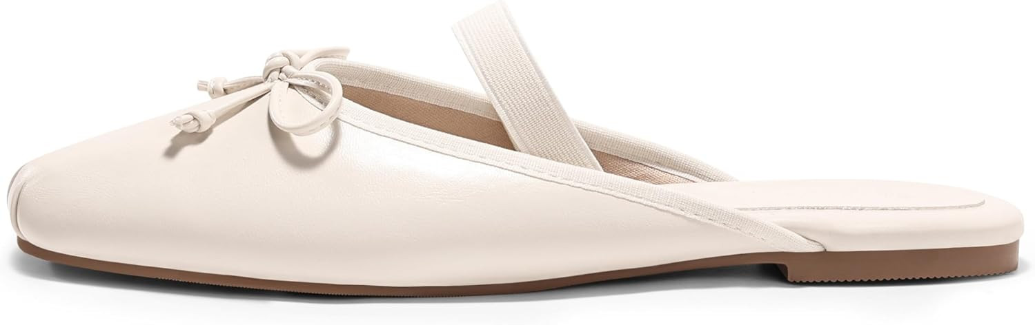 Coutgo Womens Ballet Flats Mules Bow Square Toe Slip On Slides Work Office Party Dress Shoes | Amazon (US)