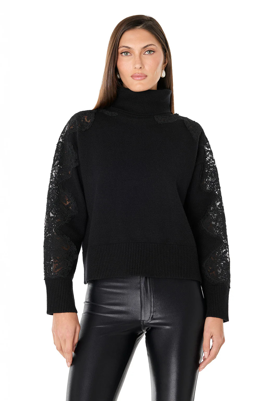 Camille Lace Turtleneck Sweater - Black | The Noli Shop