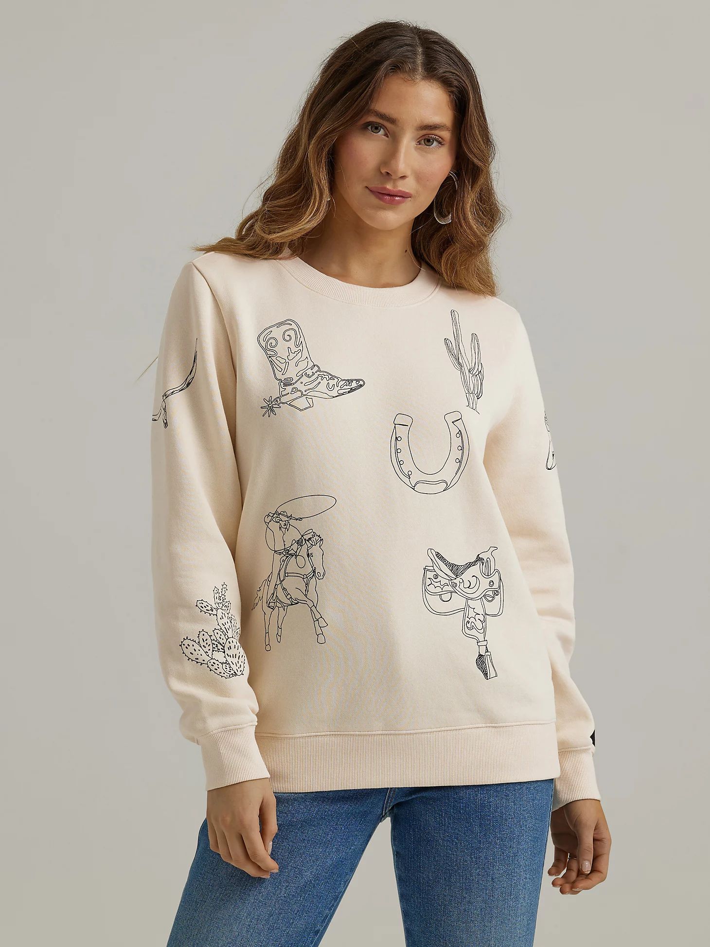 Women's Wrangler Cowboy Icons Pullover Sweatshirt in Egret | Wrangler