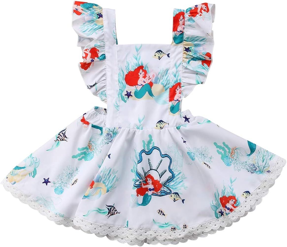 Baby Girls Rompers, Mermaid Sea World Pattern Flower Edge Bodysuit and Solid Basic Style Rompers ... | Amazon (US)
