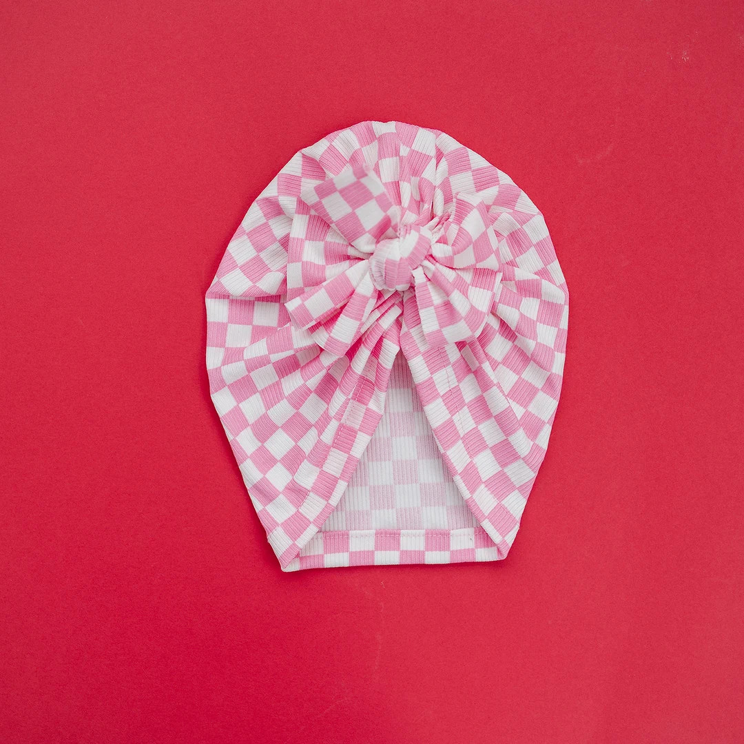 Spring Checkered Baby Messy Bow Turban Knot Baby Turban Hat - Etsy | Etsy (US)