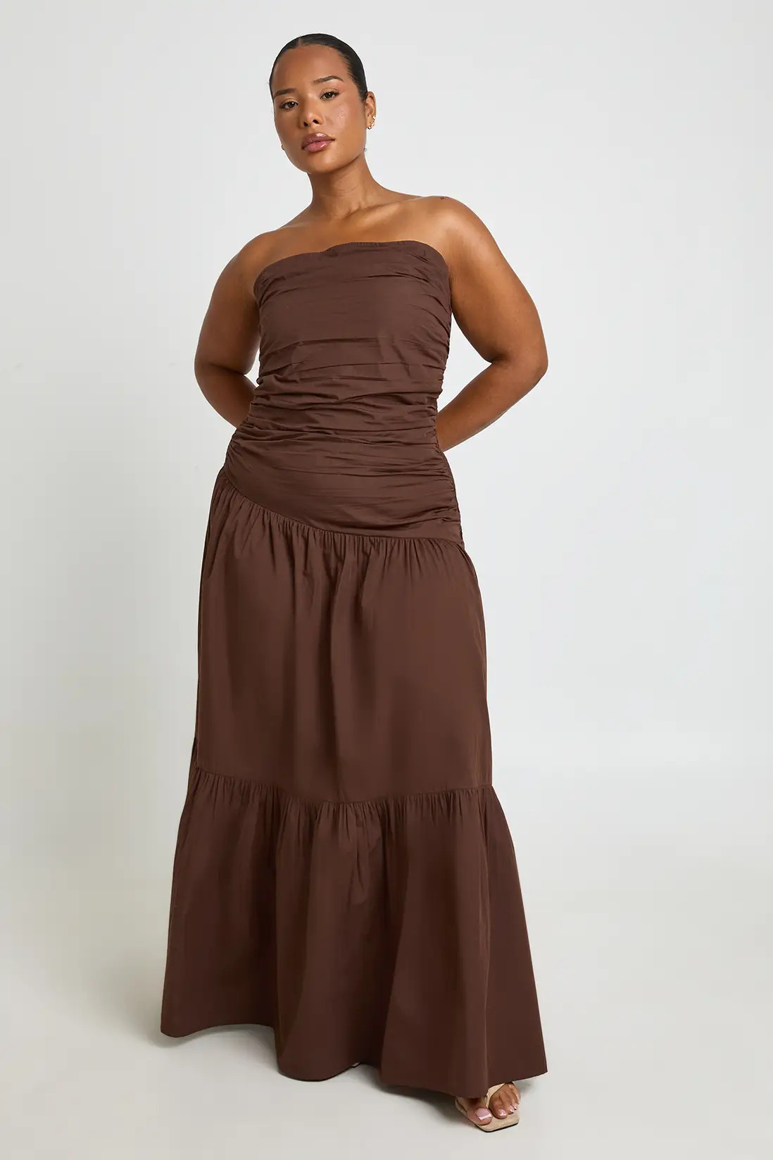 Plus Tiered Hem Bandeau Maxi Dress | boohoo (US & Canada)