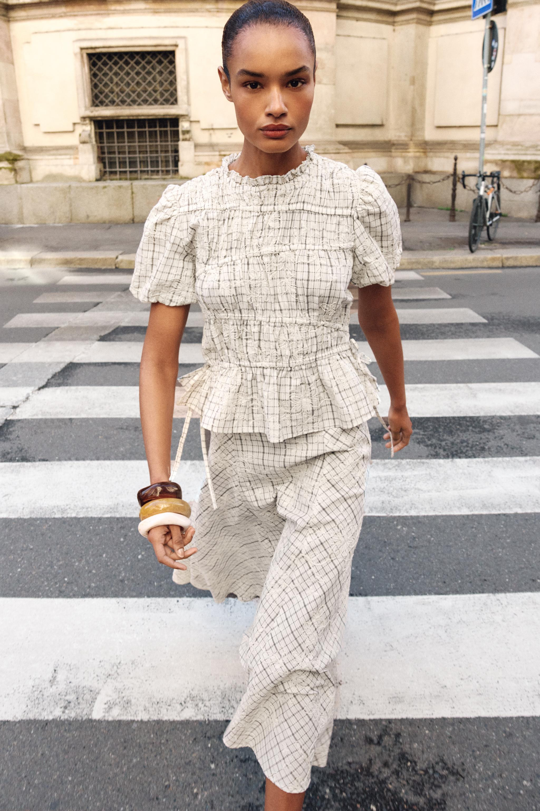 EMBROIDERED PLAID BOW TOP SET | Zara US