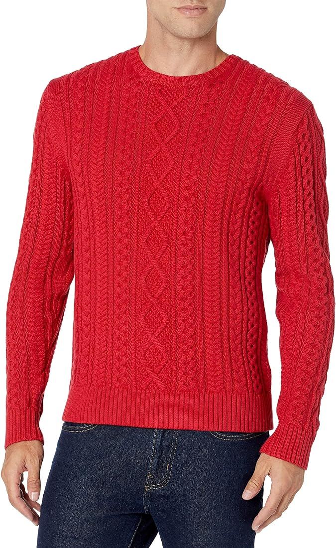 Amazon Essentials Men's Long-Sleeve 100% Cotton Fisherman Cable Crewneck Sweater | Amazon (US)