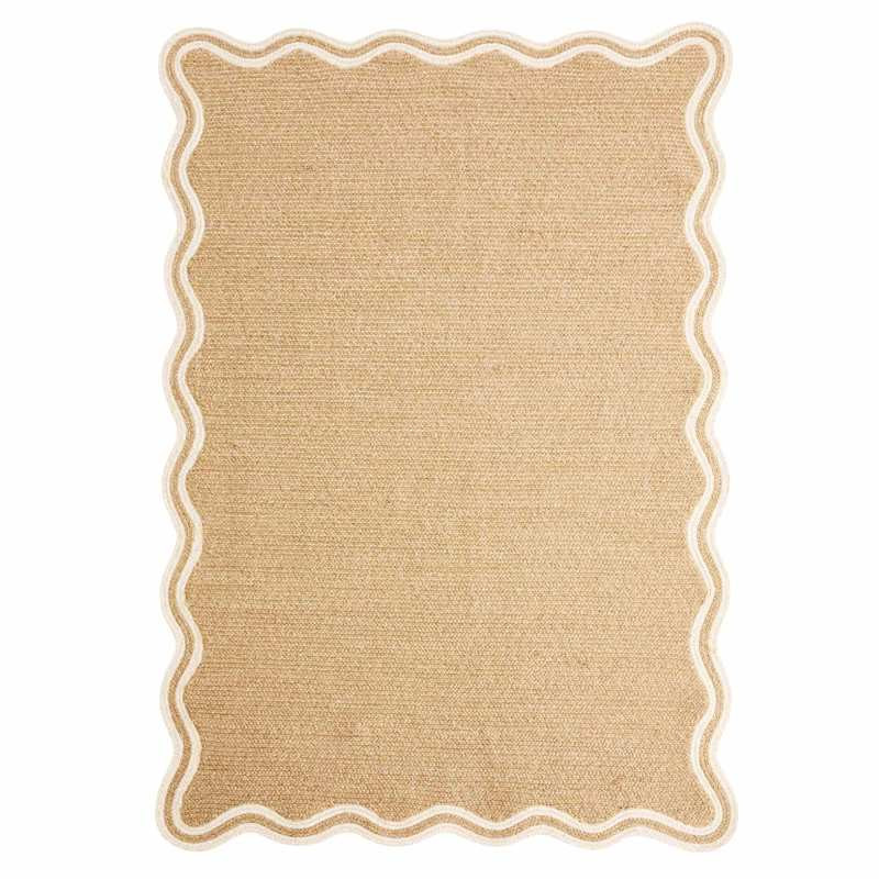 (E562) Scalloped Ivory Border Outdoor Area Rug, 5x7 | At Home