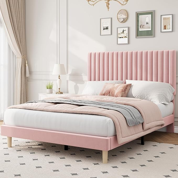 IDEALHOUSE Full Bed Frame with Adjustable Headboard, Velvet Upholstered Platform Bed Frame Full S... | Amazon (US)