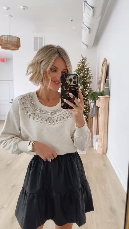 This embellished crew neck is so fun for the holidays! I am wearing an XS! 

Loverly Grey, Anthropologie outfits 

#LTKstyletip #LTKHoliday