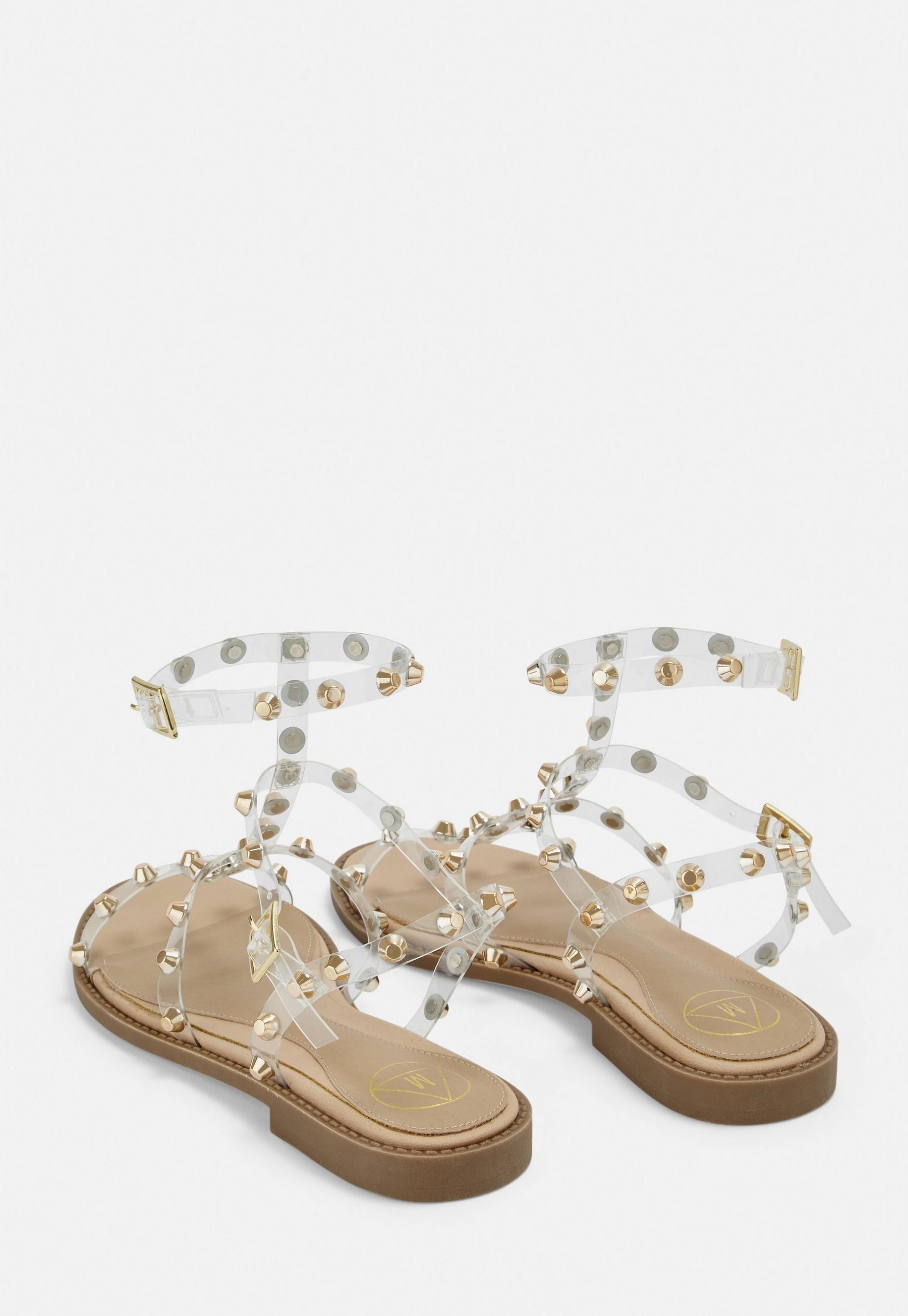 Gold Look Clear Dome Stud Gladiator Sandals | Missguided (US & CA)