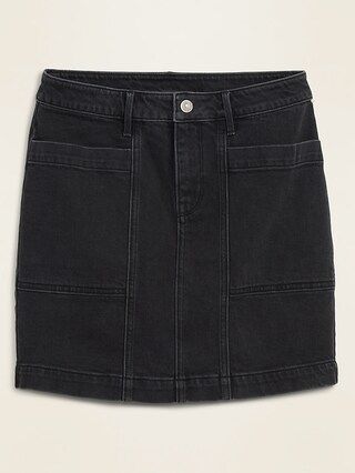 High-Waisted Utility-Pocket Black Jean Skirt for Women | Old Navy (US)