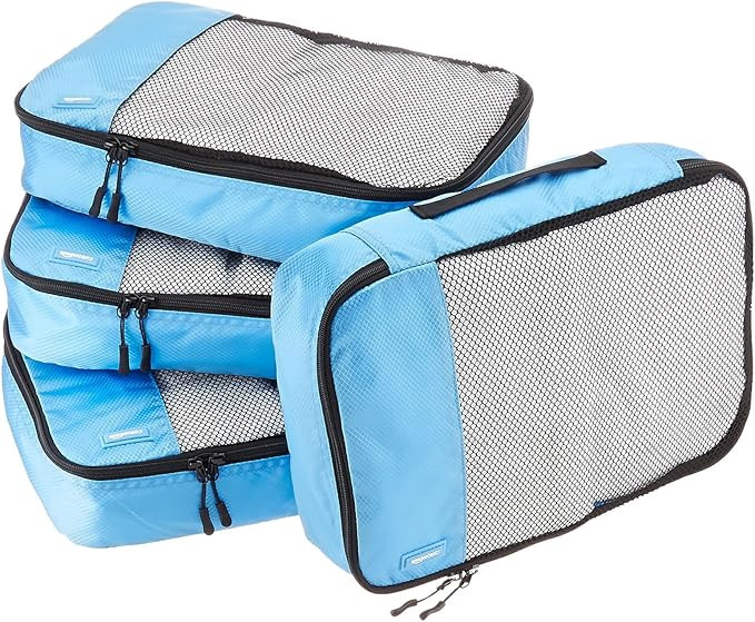 Amazon Basics 4 Piece Packing Travel Organizer Cubes Set - Medium, Sky Blue | Amazon (US)