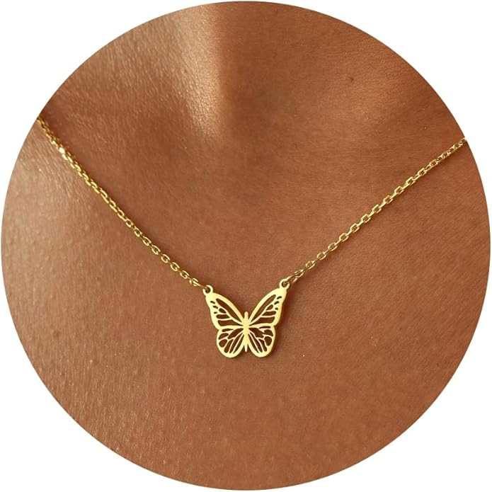 14K Gold Plated Dainty Pendant Butterfly Bead Boot Bee Baseball Flower Compass Airplane Heart Hum... | Amazon (US)