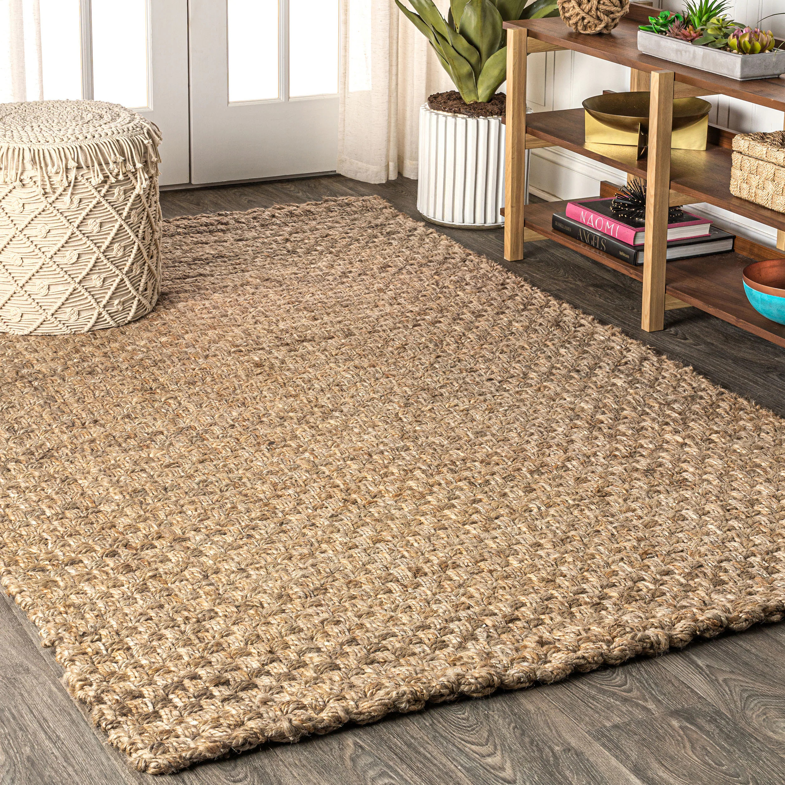 JONATHAN Y FIBER Estera Handwoven Boucle Chunky 9 x 12 (ft) Flatweave Jute Natural Rectangular Indoor Geometric Bohemian/Eclectic Spot Clean Only Pet | Lowe's