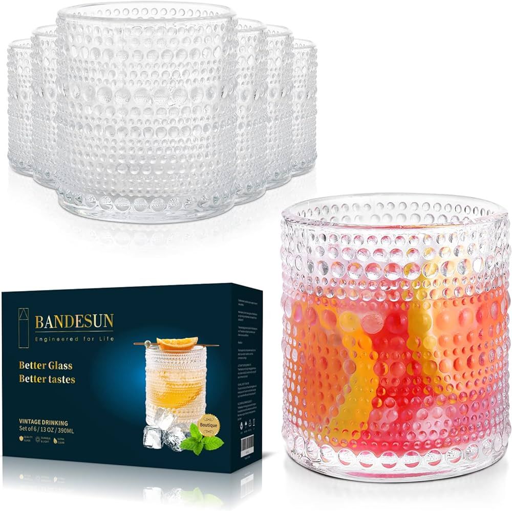 Bandesun Romantic Water Glasses, 12 oz Hobnail Drinking Glasses Set 6, Embossed Vintage Glassware... | Amazon (US)