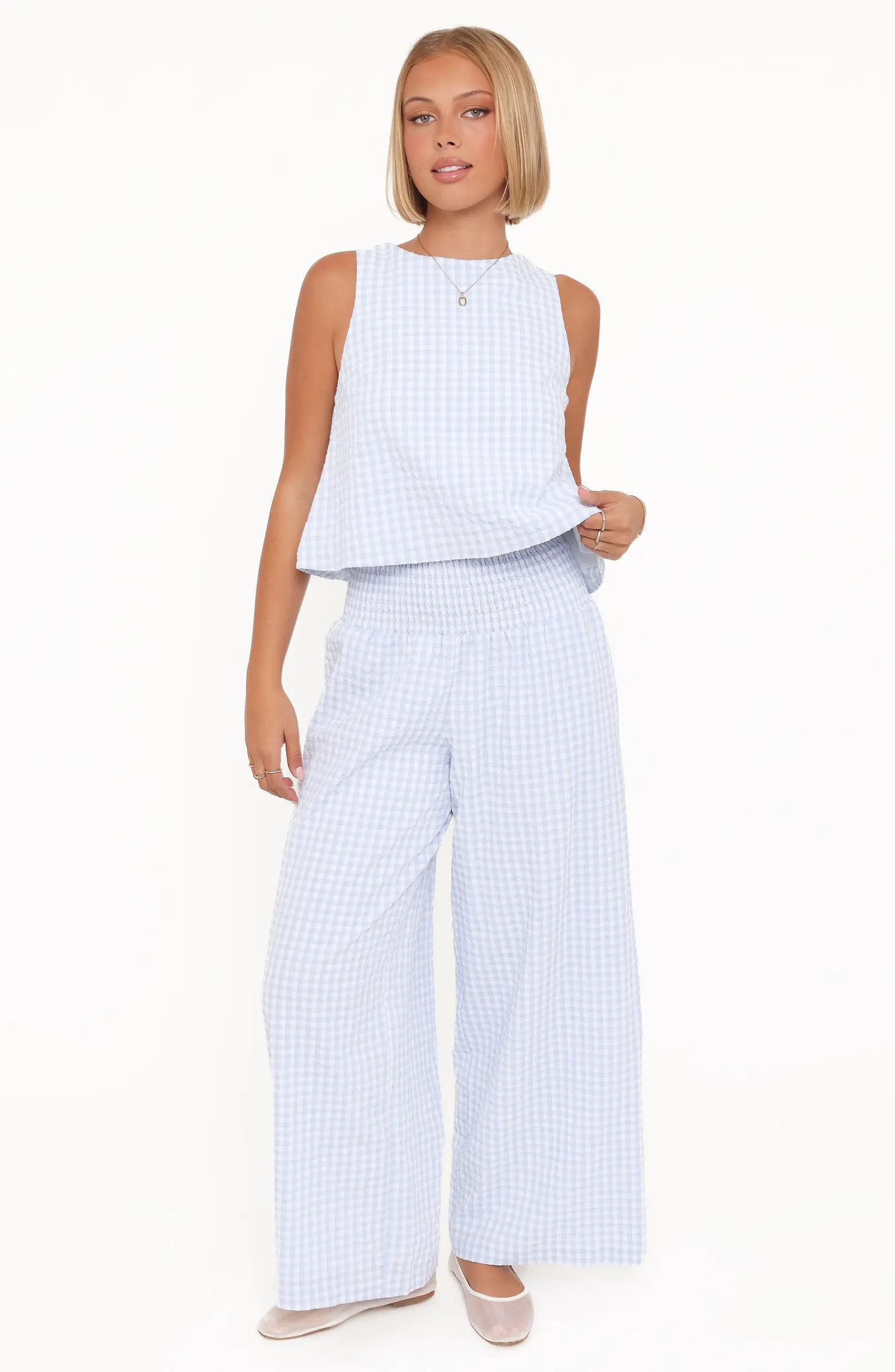 Jillian Gingham Tank & Wide Leg Pants Set | Nordstrom