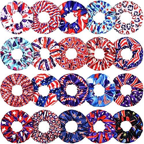 20 Pieces Patriotic Scrunchies Independence Day Hair Scrunchies 4th of July Hair Ties Star Elasti... | Amazon (US)