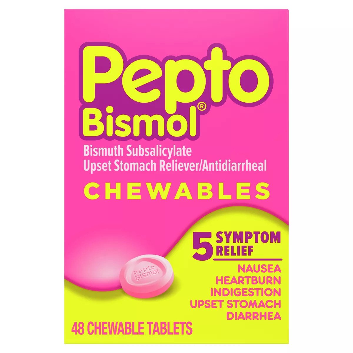 Pepto-Bismol 5 Symptom Stomach Relief Chewable Tablets - 48ct | Target